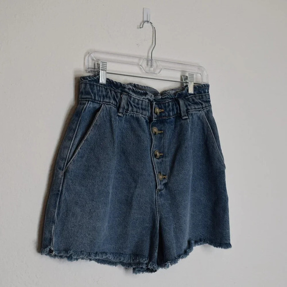 ZARA High Rise Denim Shorts Button Fly Sz 8 Elastic Waist 90s Western Grunge - Picture 4 of 16